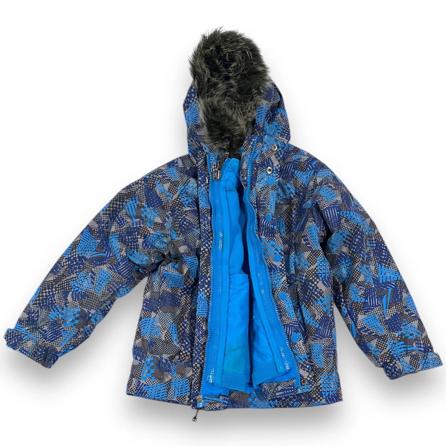 REI Boys 3-In-1 Jacket With Removable Zip Out Fleece Liner & Faux Fur Hood, XS