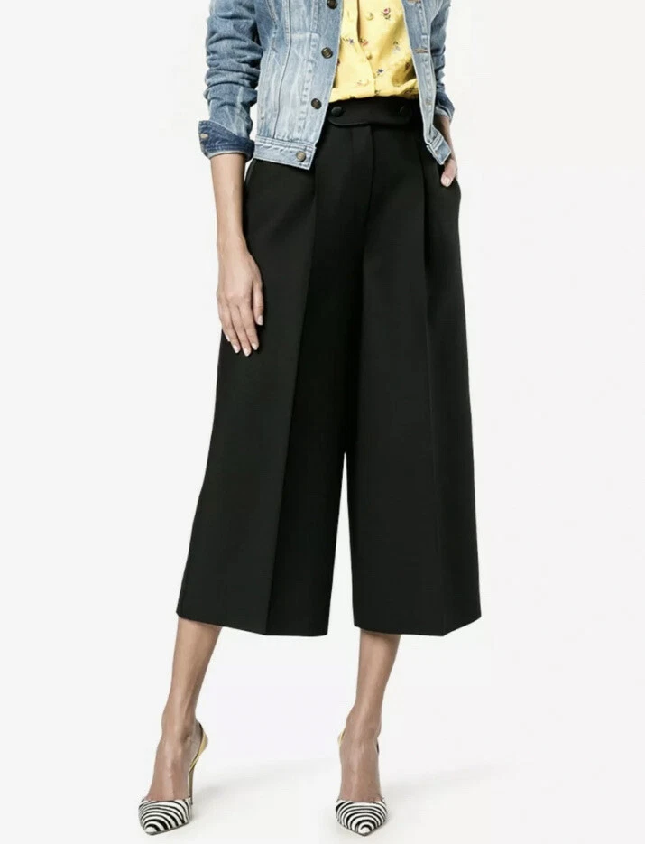 $1,395 Auténtico Valentino Cintura Alta Lana/Seda Negro Crepé Culotte Talla 6 42