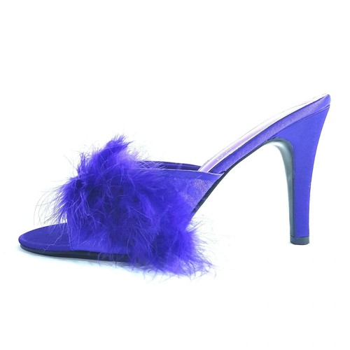 Purple High Heel Satin Fluffy Slippers 