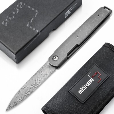 BÖKER PLUS LRF Damast Taschenmesser Metallgriff Titan Liner Lock Etui 01BO174DAM