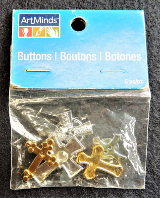 5 Christian Cross Buttons 3 Silver & 2 Gold Michaels Stores Art Minds NIP