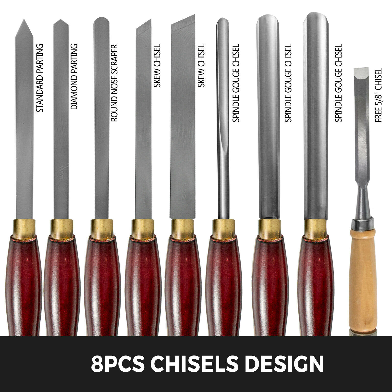 Gouges pour tournage sur bois : coffret de 6 outils en acier HSS