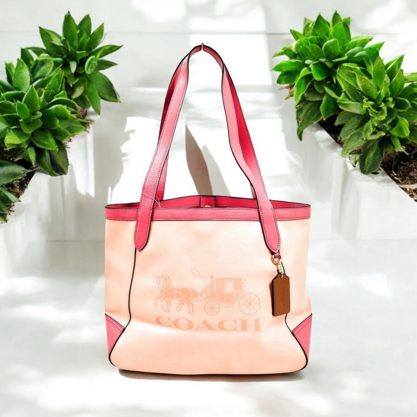 COACH Colorblock Leather Horse Carriage Tote Bag in Signature Design