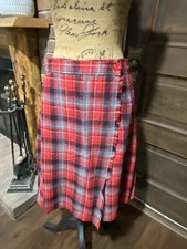 100 Wool Tartan Plaid Gray  Red Wrap Kilt Skirt 32  Waist