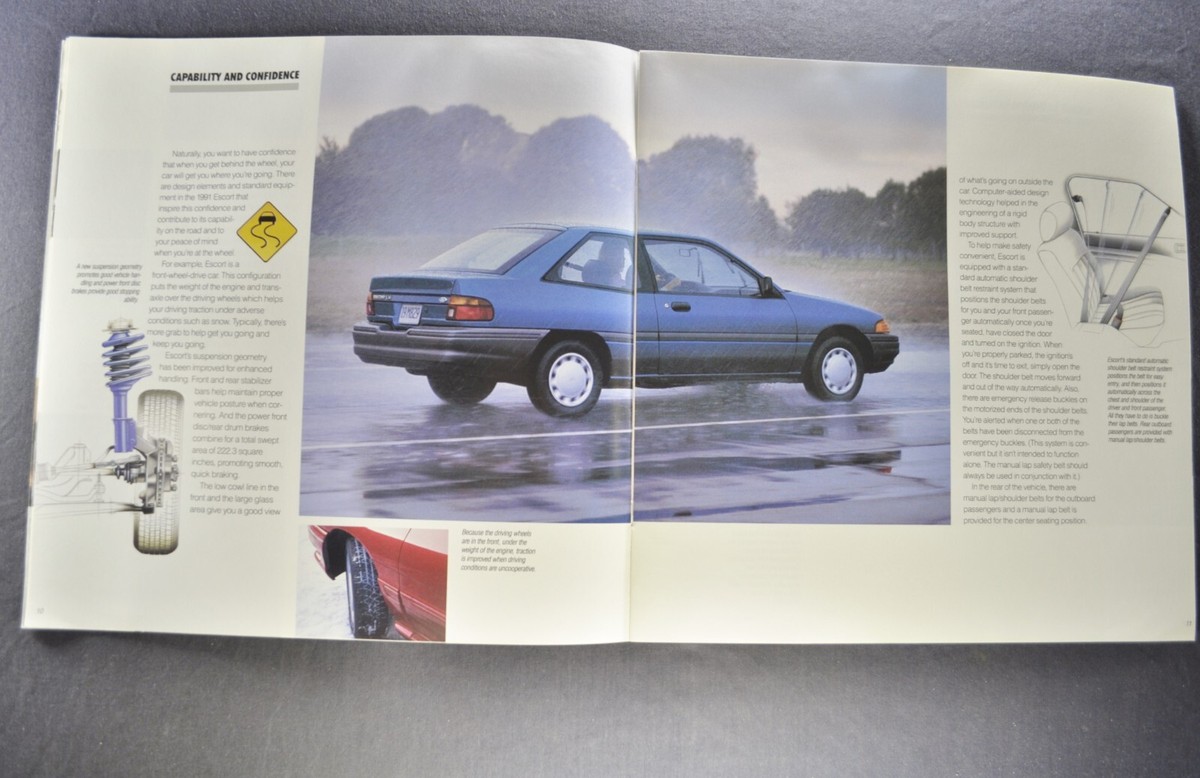 1991 Ford Escort Catalog Brochure GT Coupe LX Sedan Wagon Nice