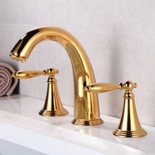 Polished Gold Bathroom Sink Faucet 3 Hole Widespread Vanity Basin Mixer Tap