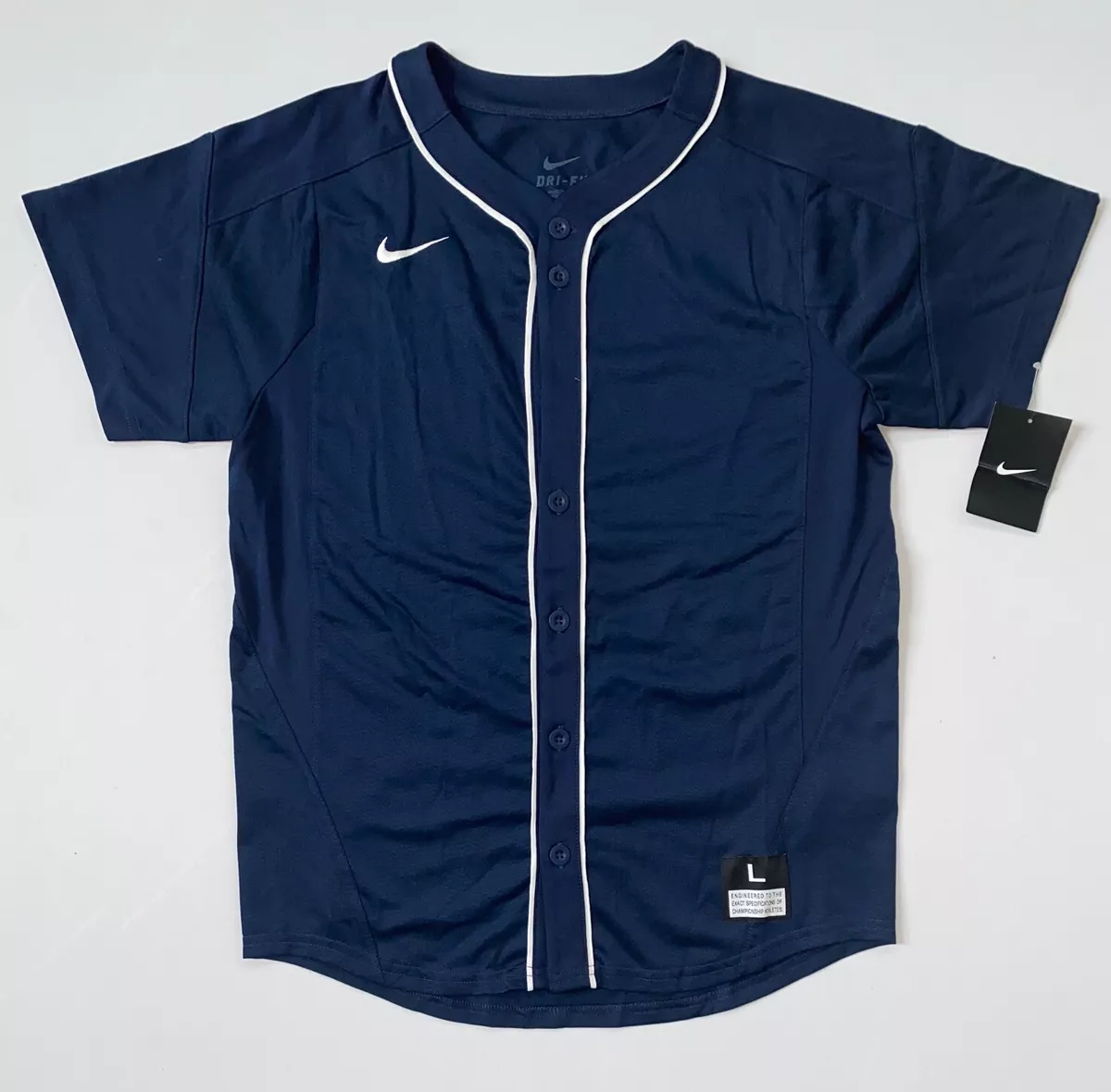 NIKE Boys Vapor Dinger Full Button Baseball Jersey | Navy | Youth 818544  420 NWT