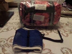 New XS Pink Dog Safety Life Jacket, Blue Mesh Halter Harness, Black Collar Lot