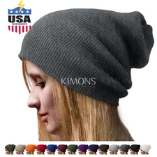 Cuff Plain Baggy Beanie Hat Military Ski Army Cap Camo Slouchy Women Solid CF