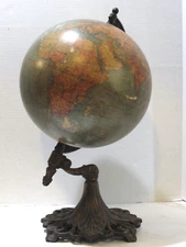 Antique 12" Chas. M. Williams World Globe Los Angeles on Cast Iron Ornate Base
