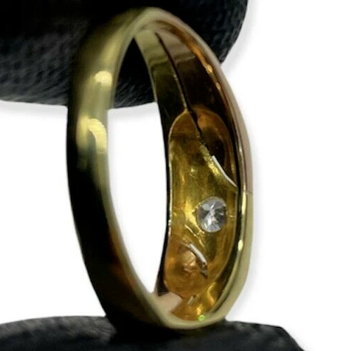ANELLO UOMO ORO 18KT CARATI GIALLO E ROSA NUOVO BICOLORE CON PUNTOLUCE BRILLANTE - Immagine 4 di 4