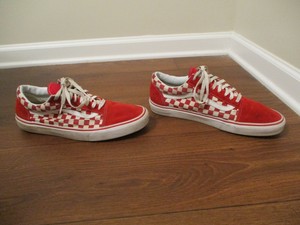 vans checkered shoes red