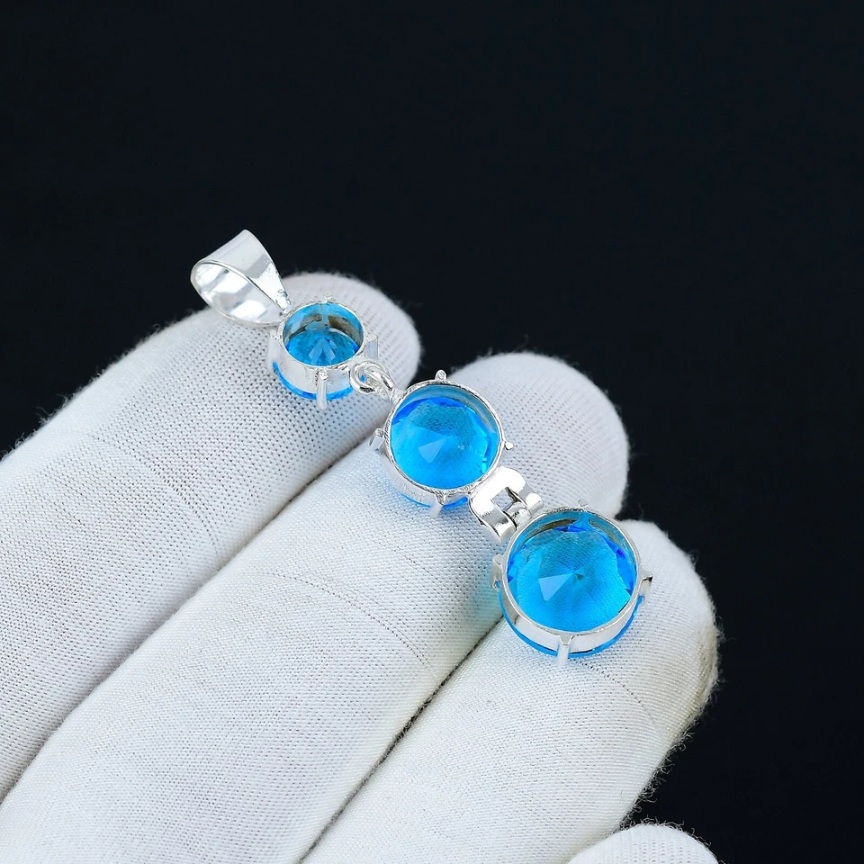 Schweizer Blau Topas Edelstein Anhänger Handgemacht 925 Sterling Silber für Sie - Bild 3 von 4