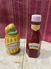 Ceramic Ketchup And Mustard Salt And Pepper Shakers