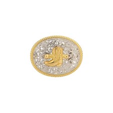 1-1/2" Oval Two-Tone Filigree Western Buckle with Boot. 3-5/8" x 2-15/16".