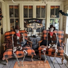 2Pcs Halloween Pirate Life Size Skeleton Cowboy Party Haunted House Decorations 