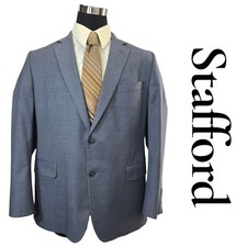 Stafford Mens 44 Reg Classic Fit Year Round Sport Coat Blazer Blue Check