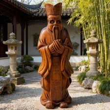 Antique Hand-carved Wooden Figurine of Confucius, Chinese Philosopher