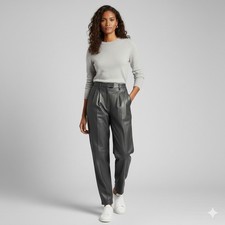 VTG West Bay Women Sz 14 Charcoal Gray Lamb Napa Leather Pleated Trousers Pants