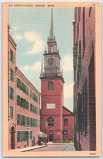 Vintage Linen Postcard Old North Church Boston MA Tichnor Bros 16