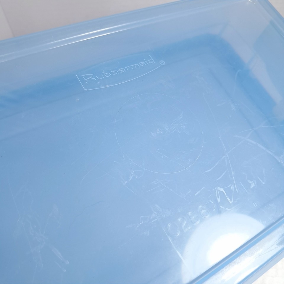Vintage Rubbermaid 0286 Storage Box Blue clear Container Plastic Snap ...