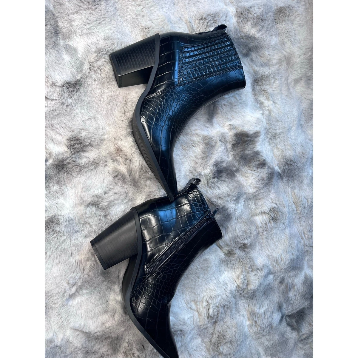 JustFab Black Patent Pointed Toe Block Heel Ankle Boots Size 6