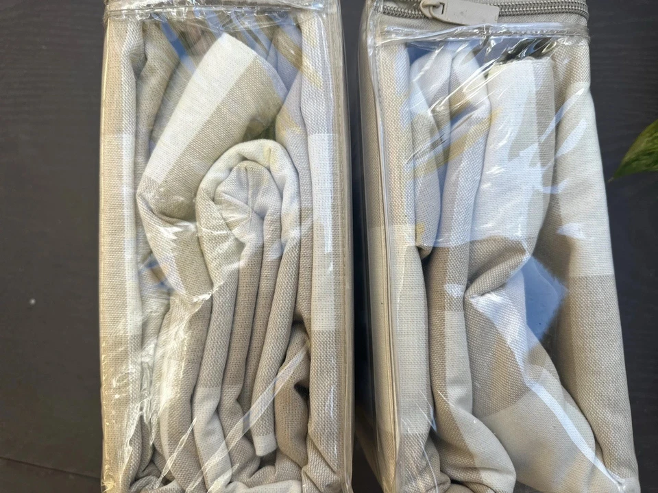 "2 cortinas de bolsillo Allen + Roth Brooke Rod Buffalo a cuadros neutro granja 84""" Foto 2 de 3