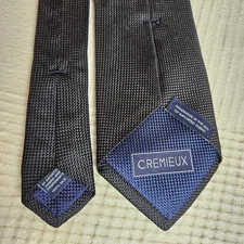 Cremieux Necktie Mens Black Textured Silk Handmade In USA Business
