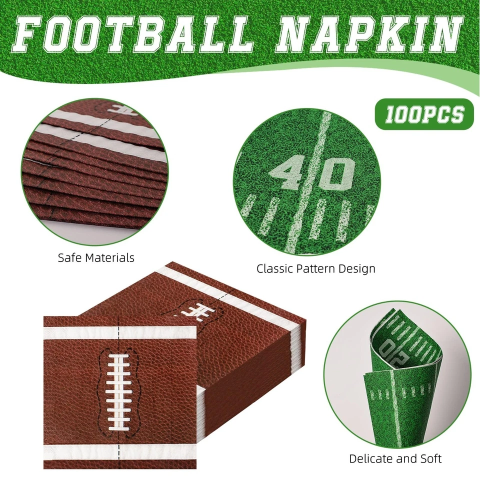 100-Pack Football Party Napkins2 Designs Disposable Paper Napkins for Super Bowl - Image 3 of 4