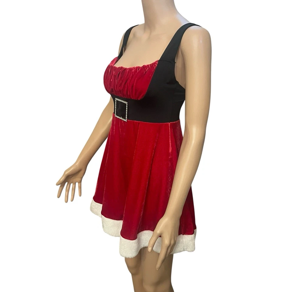 Vestido camisón Fredericks Of Hollywood Santa Mrs Claus Babydoll mediano terciopelo rojo Foto 3 de 4