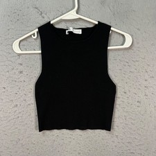 Zara Womens Size Medium Black Ribbed Knit Crop Tank Top Sleeveless