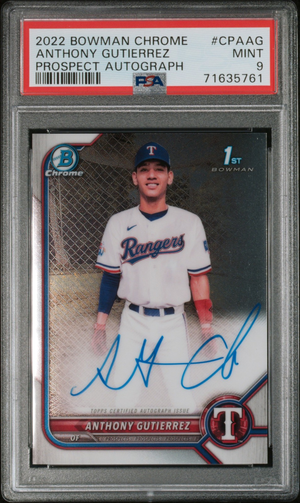 2022 BOWMAN CHROME PROSPECT AUTOS #CPAAG ANTHONY GUTIERREZ PSA 9 AUTO