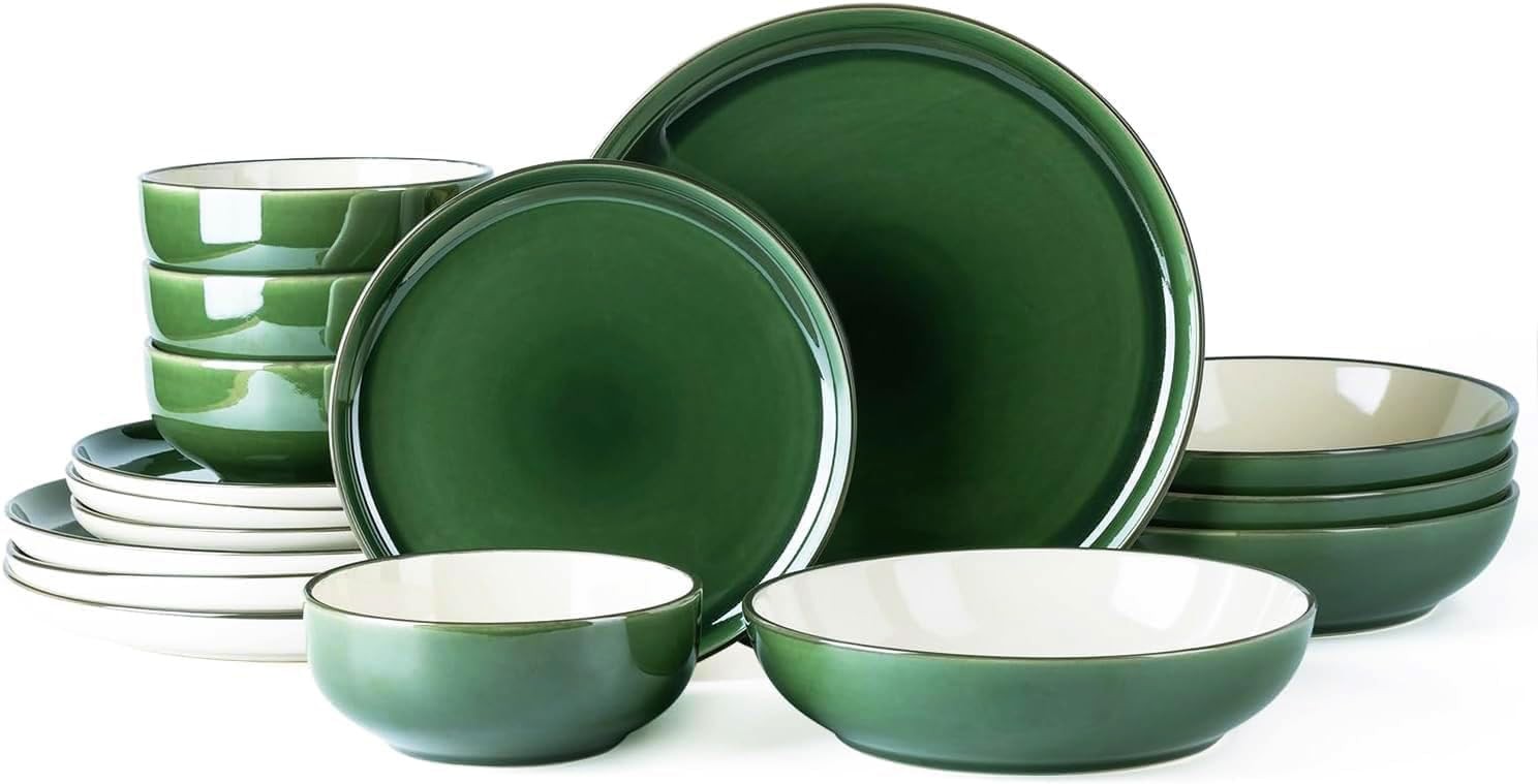 S With Pasta Bowl, 16 Pcs Stoneware Dinnerware Set, Pla...