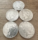 Lot of (5) Liberty Peace One Dollar Silver Coin US 90% Silver 1922-1925