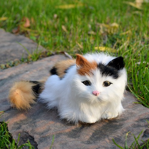 Realistic Furry Baby Calico Cat Figurine Simulation Kitten Home Office Car De... - Picture 7 of 9