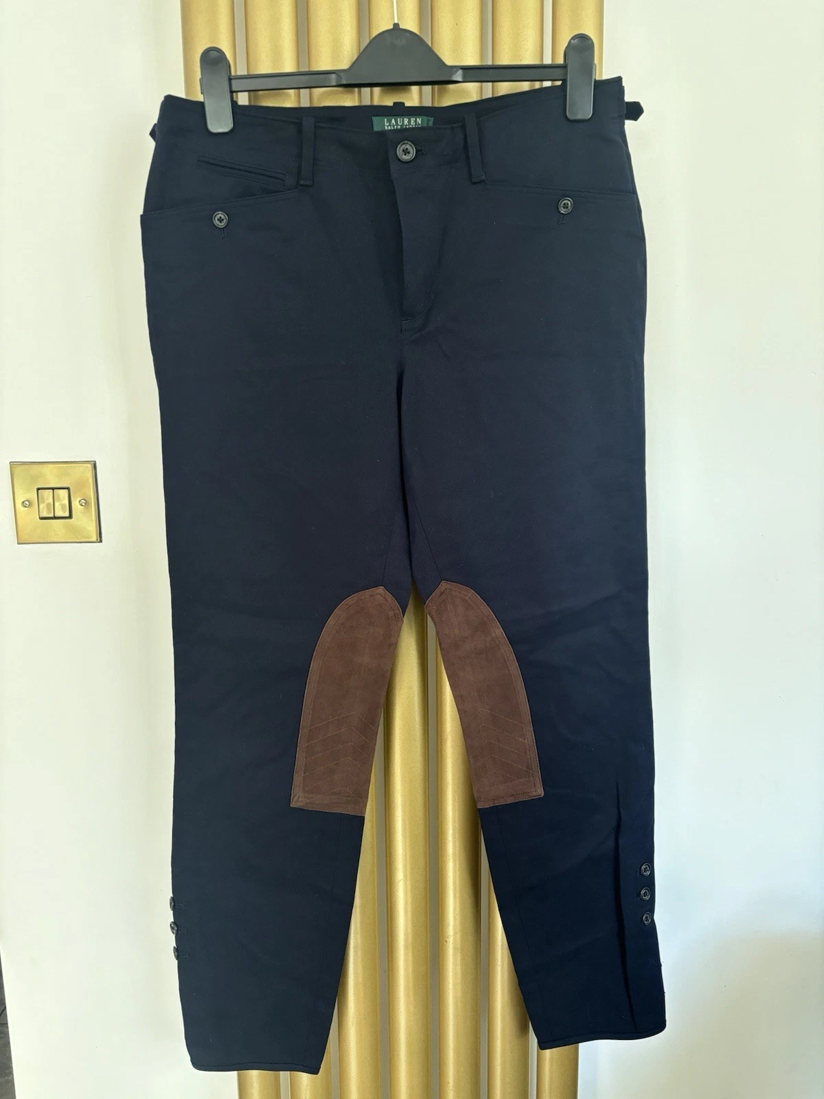 Lauren Ralph Lauren Navy with Brown Suede Trousers,uk-16-L,new