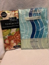 New Vinyl Flannel Backed Tablecloths Lot of 2, Oval Oblong 52 x70