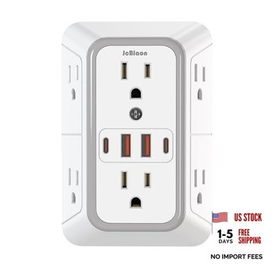 White Outlet Extender - 6 Splitters with 4 USB Ports (2 White)