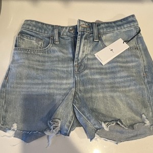 7 For All Mankind TFF Women's Light Wash Denim Cut Off Shorts Mid Rise Sz 23