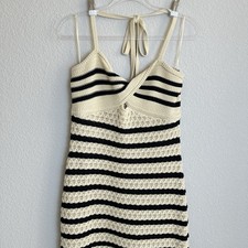House of Harlow 1960 Tan Black Stripe Crochet Halter Midi Dress Size Large Boho