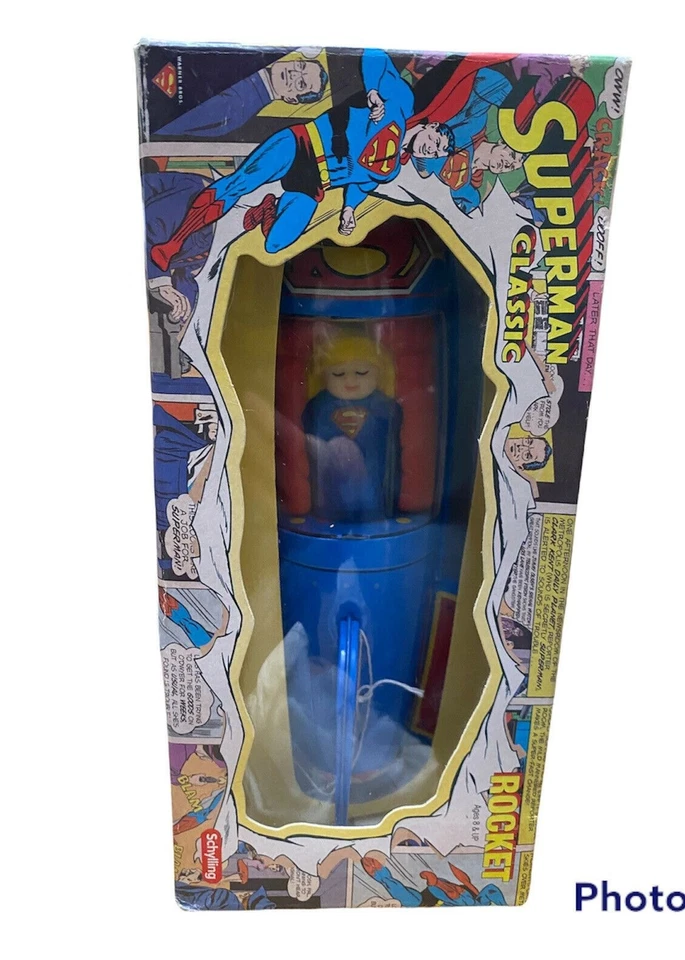 Superman clásico cohete juguete de hojalata motor de fricción de Schylling 2001 nuevo en caja Foto 2 de 4