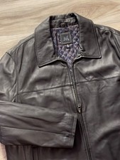 M Brand Genuine Leather Jacket Men's XL Black Quilted Lining Classic Aviator