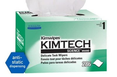 Kim Wipes 34115 1-Ply Delicate Task Wipes 4.4'' x 8.4'' Tissue Box 286 Kimtech