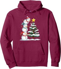 Christmas Snowman Topper Tree Holiday Family Unisex Hooded Sweatshirt