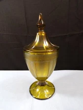 Northwood Russet Green Iridescent Stretch Glass Covered Candy Dish