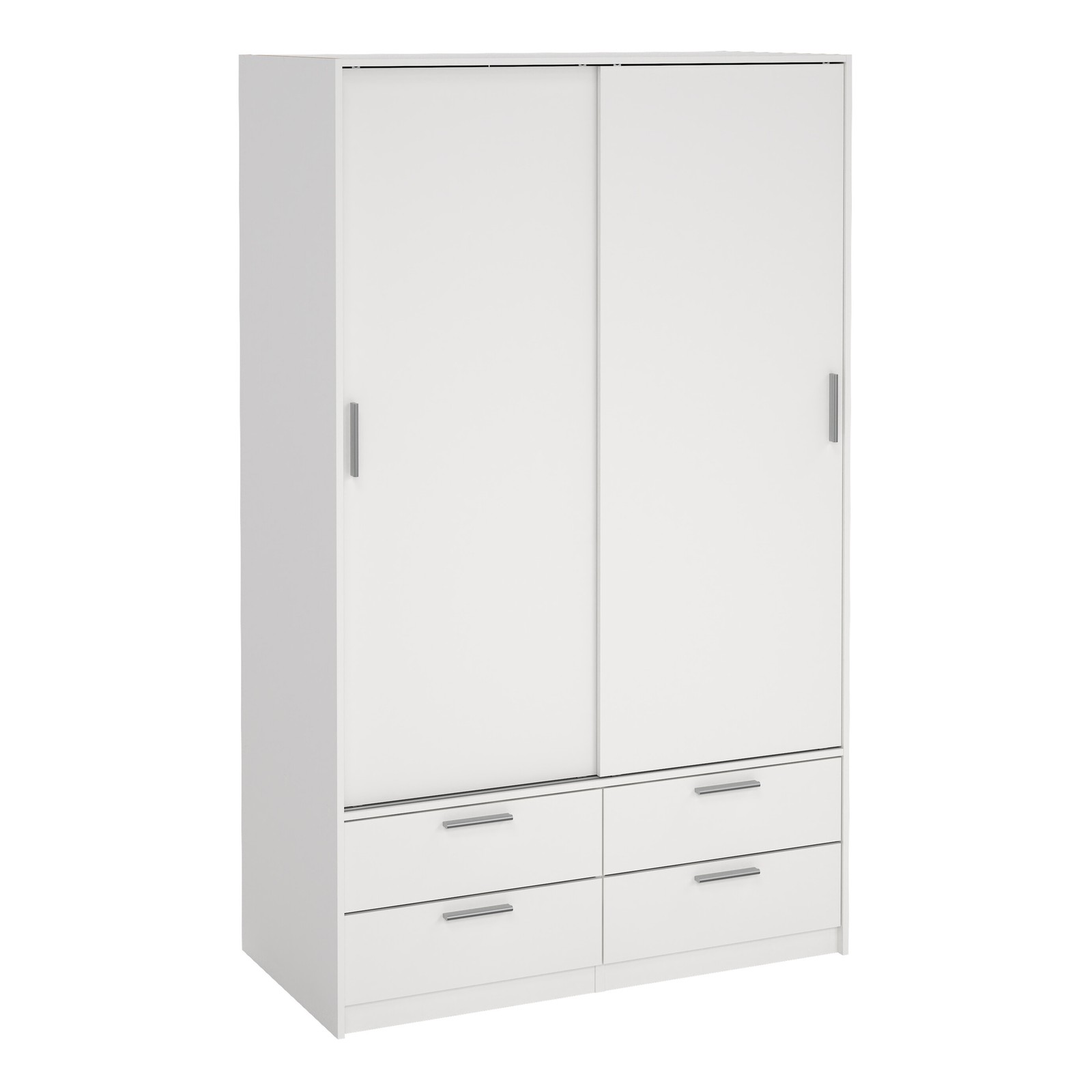 White Sliding Wardrobe with 4 Drawers & Hanging Rail - 2 Doors & Shelves
