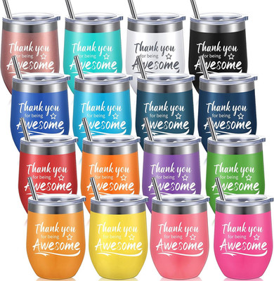 Awesome Thank You Wine Tumblers - 16 Pcs Insulated Gifts for Employees & Friends
