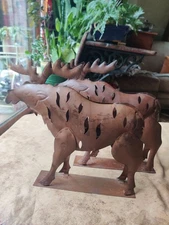Rustic Moose Metal Tealight Holder 2 Cabin Mountain Home Decor Rusty Farmhouse