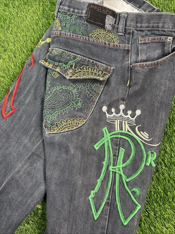 Vintage Y2K Red Ape Baggy Jeans Mens 36x30 Embroidered Logo Skater Punk Grunge - Image 4 of 4
