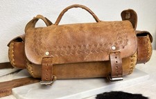 Stunning 1970s Vintage Hand-Tooled Leather Barrel Crossbody Bag / Satchel